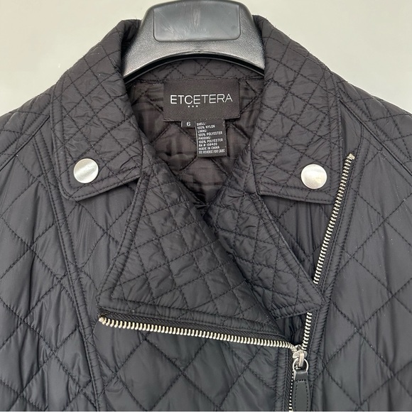 Etcetera Designer Womens Black Quilted Moto Jacket Size 6 Biker Coat Zippers - Picture 2 of 4